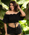 Off-Shoulder Elasticated Waist Chiffon Black Top